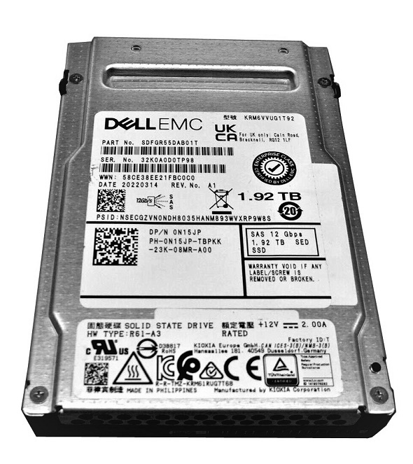 Kioxia RM6 SDFGR55DAB01T SSD - 1.92 TB - SAS 12Gb/s - DELL OEM Refurbished