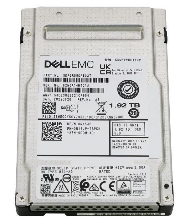 Kioxia RM6 SDFGR55DAB02T SSD - 1.92 TB - SAS 12Gb/s - DELL OEM Refurbished