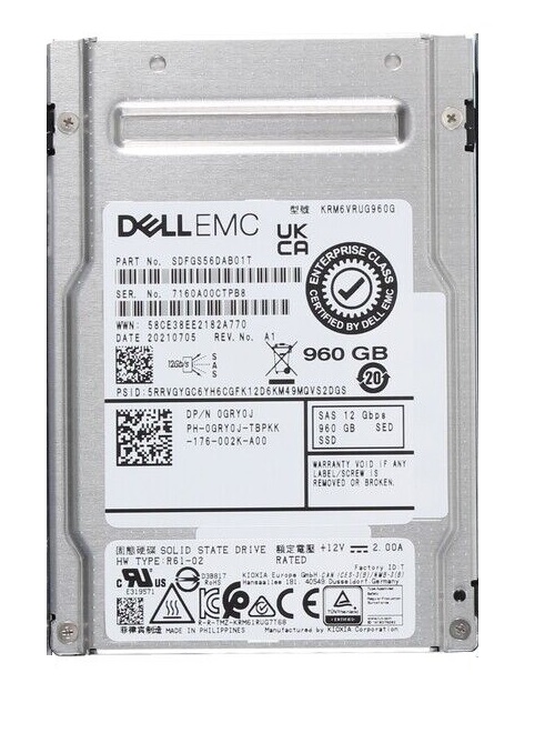 Kioxia RM6 SDFGS56DAB01T - SSD - 960 GB - SAS 12Gb/s - DELL OEM - Refurbished