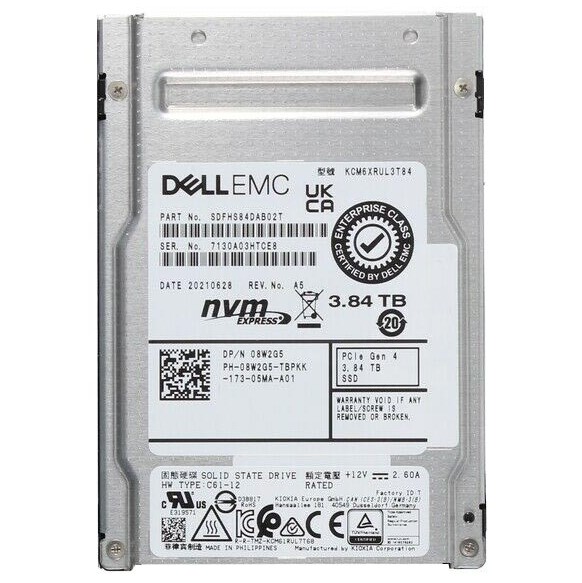 Kioxia CM6-R SDFHS84DAB02T - SSD - 3.84 TB - PCIe 4.0 (NVMe) - DELL OEM Refurbished