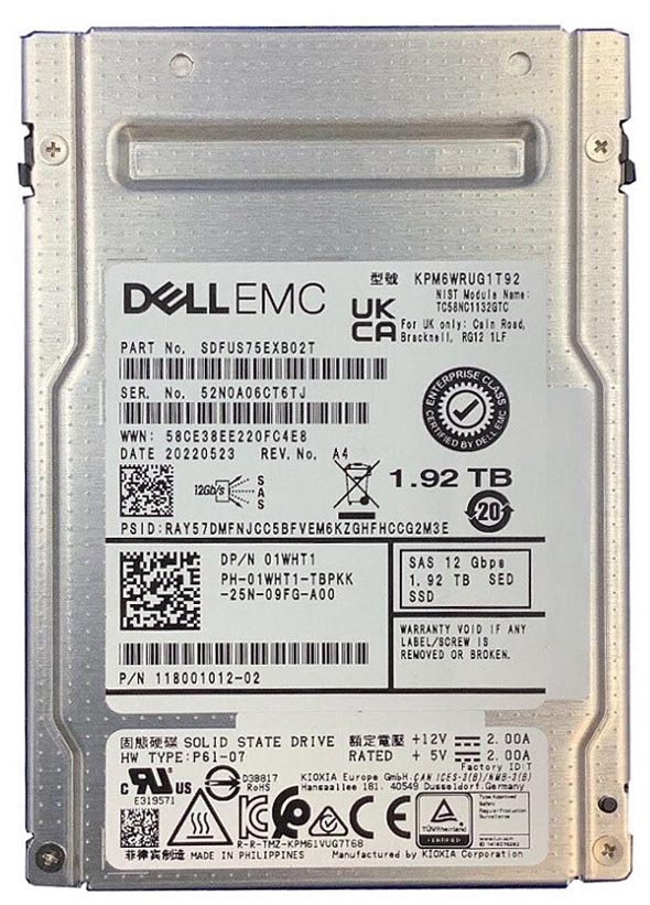 Kioxia PM6-R SDFUS75EXB02T - SSD - 1.92 TB - PCIe 4.0 x4 (NVMe) - DELL OEM Refurbished