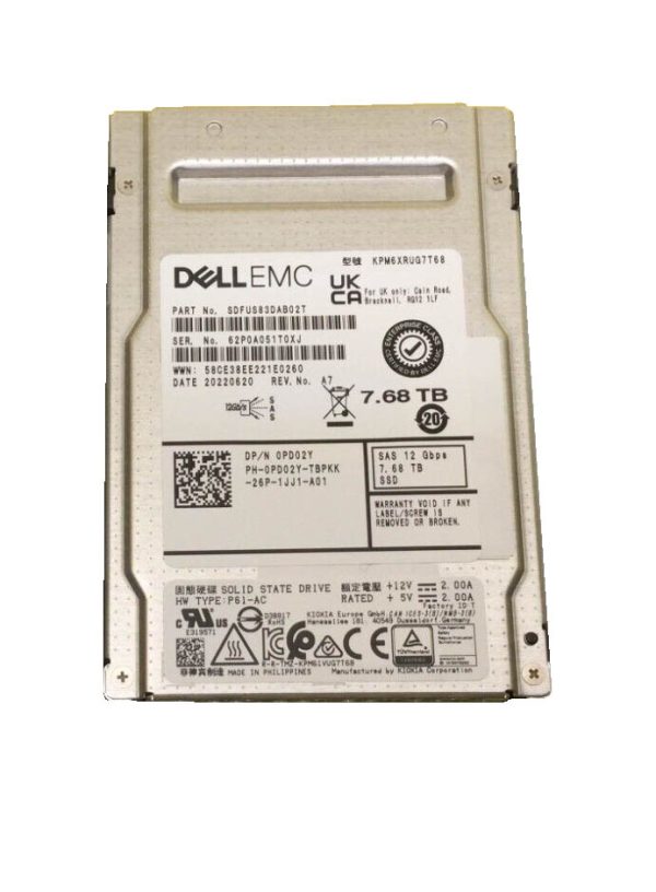 KIOXIA SDFUS83DAB02T 7.68TB Read Intensive SAS 12Gbps 512e 2.5in PM6-R Series SSD