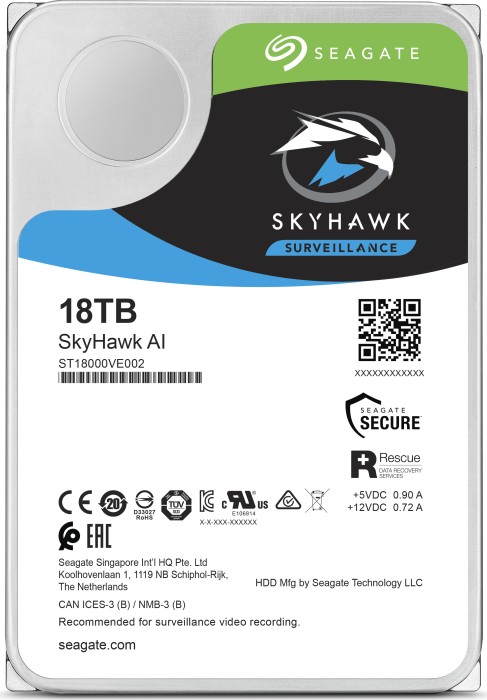 Seagate ST18000VE002 Skyhawk AI 18TB 7.2k SATA-6Gbps 512e 3.5inch HDD