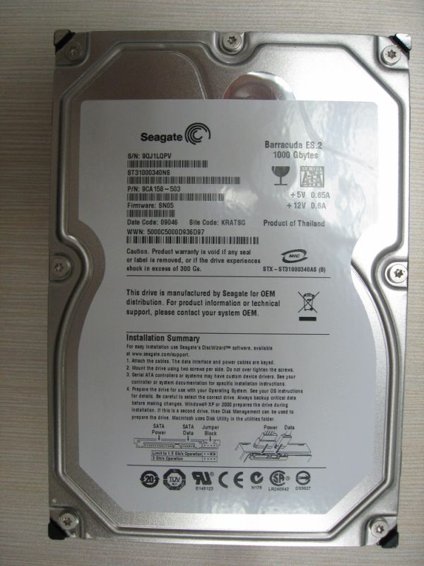 Seagate Barracuda ES.2 ST31000340NS 1TB 7200RPM SATA 3Gb/s Oem HDD