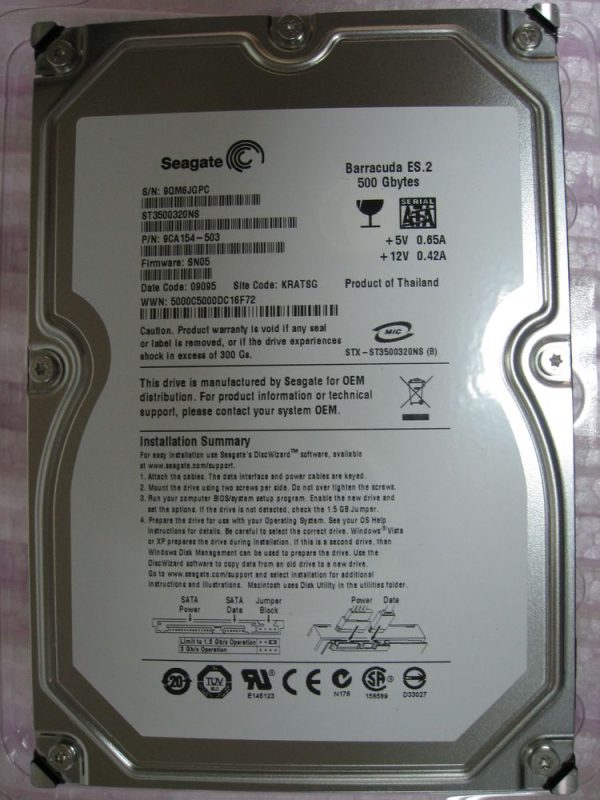 Seagate Barracuda ES.2 ST3500320NS 500GB 7200RPM SATA 3Gb/s 3.5" HDD