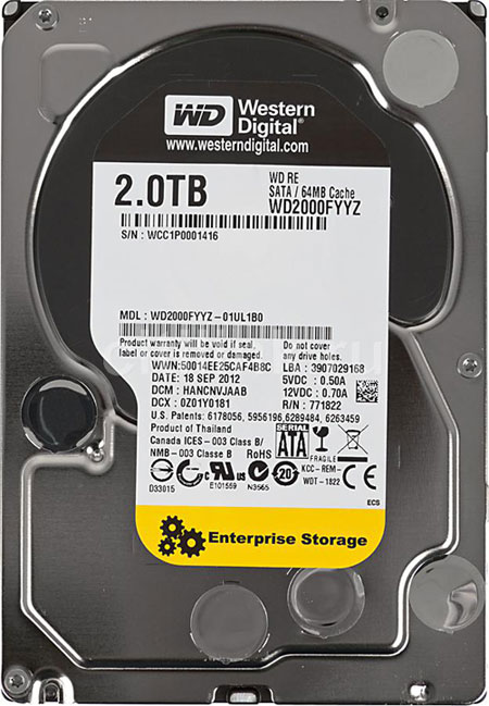 WD RE WD2000FYYZ 2TB 7200 RPM SATA 6Gb/s 64MB Cache 3.5" Internal HDD