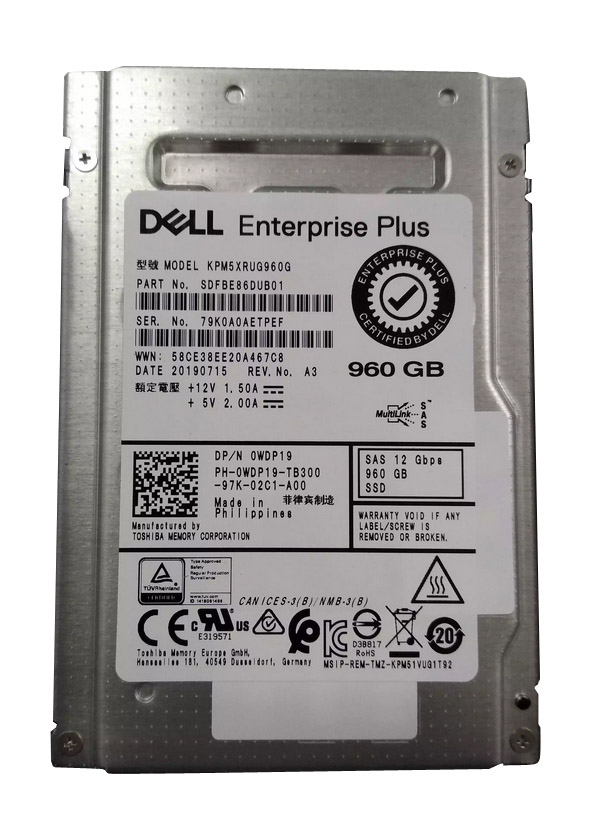 Dell WDP19 960Gb SAS Read Intensive TLC 12Gbps 512e 2.5in Hot-plug SSD