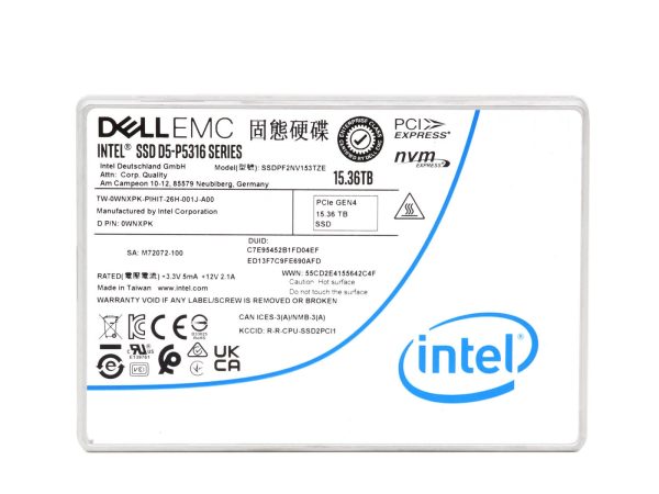 Dell WNXPK 15.36TB PCIe Gen4 NVMe U.2 SFF SSD.